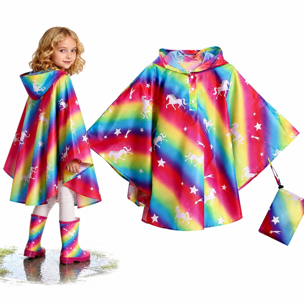 Nowy 2026 Rainbow Płaszcz Przeciwdeszczowy Peleryna Ponczo Dla Dzieci.