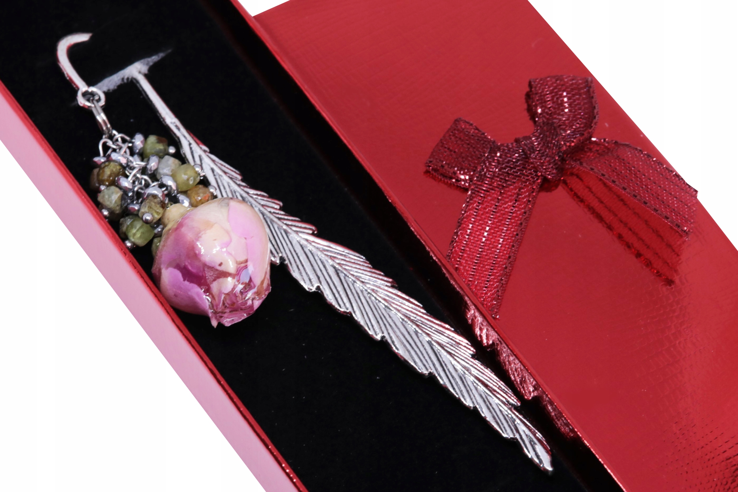 výjimečná Záložka Do Knihy růže Zelená Granátová Premium krabička