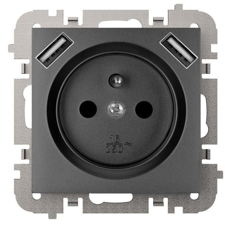 Santra Zásuvka 2P+Z 2xUSB Napájecí bez rámečku p/t černá 4188-19