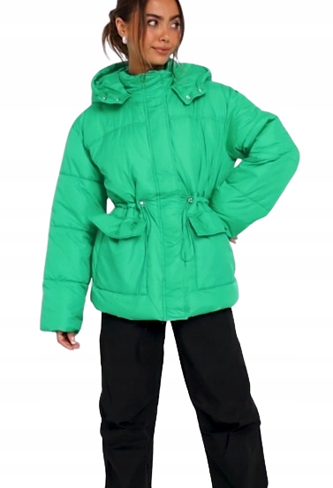 Pieces Zelená Zimní Bunda Prošívaná S Kapucí K Bokům M K_a