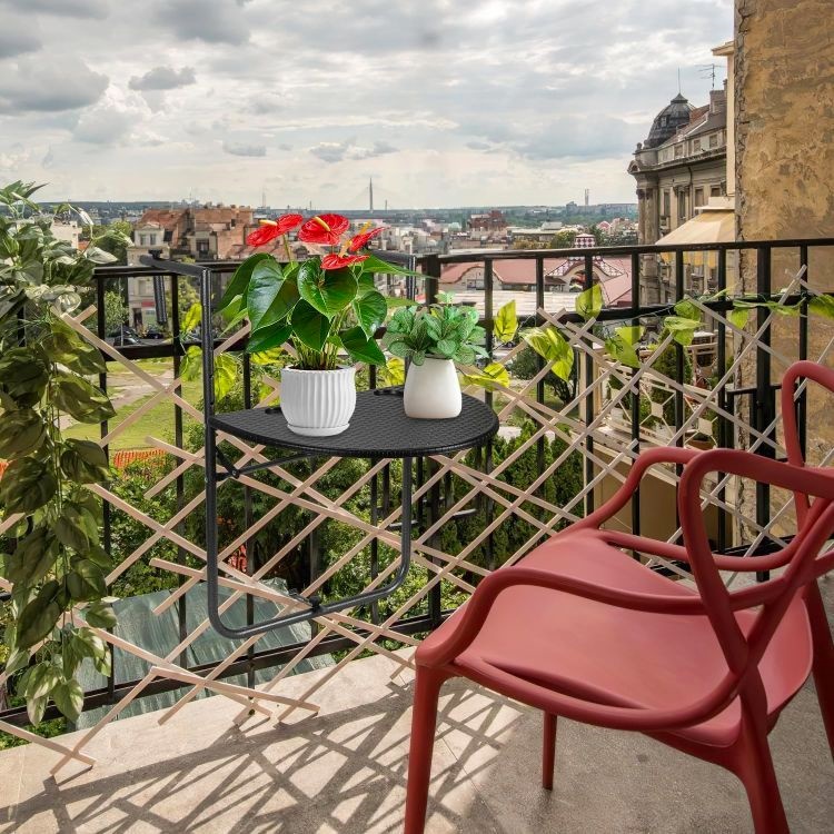 STOLIK BALKONOWY STÓŁ SKŁADANY KAWOWY WISZĄCY ZAWIESZANY BRĄZOWY Głębokość mebla 60 cm