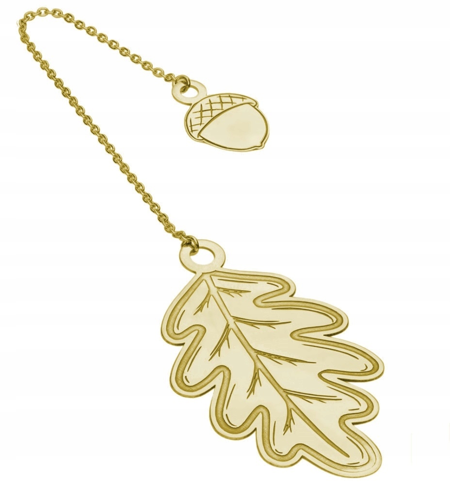 Stříbrná pozlacená záložka do knihy Ag 925 List a žalud ZAK02G Gravírování