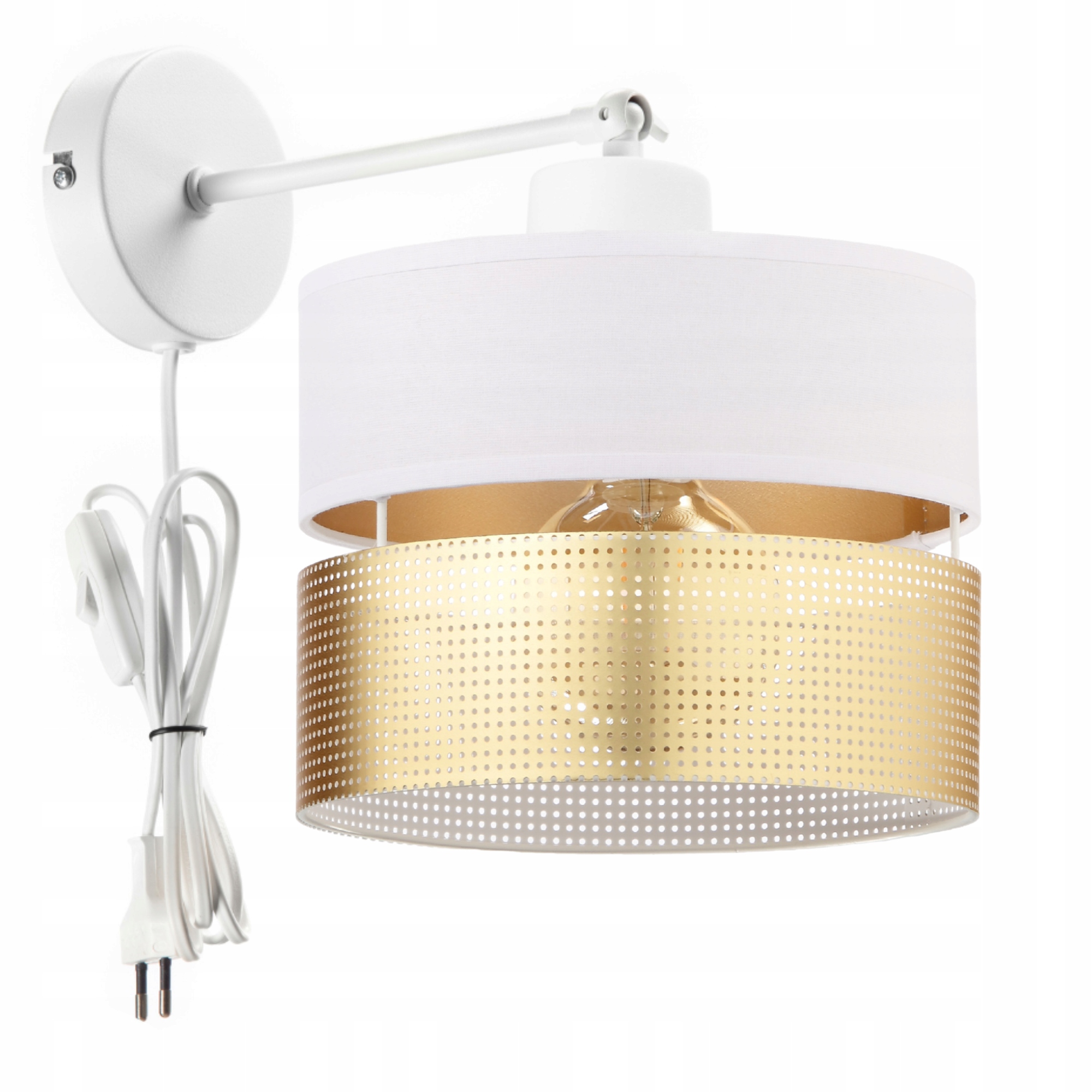 Nástěnná Lampa Se Zástrčkou, Stínidlo S Dírkami, Zlatá, E27, Led, 20 CM, Nastavitelná