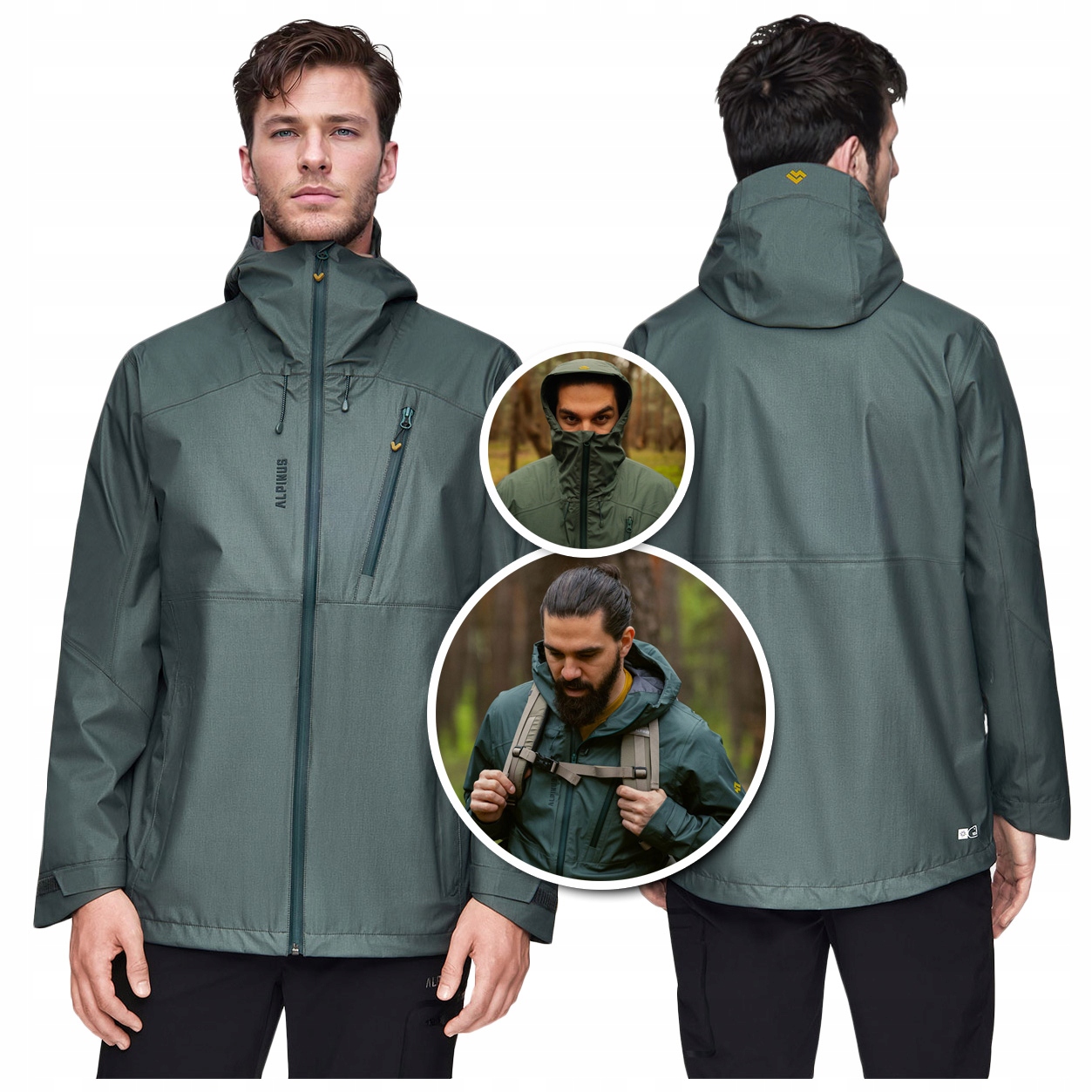 Kurtka Trekkingowa męska Alpinus z Kapturem przeciwdeszczowa 20000 XL