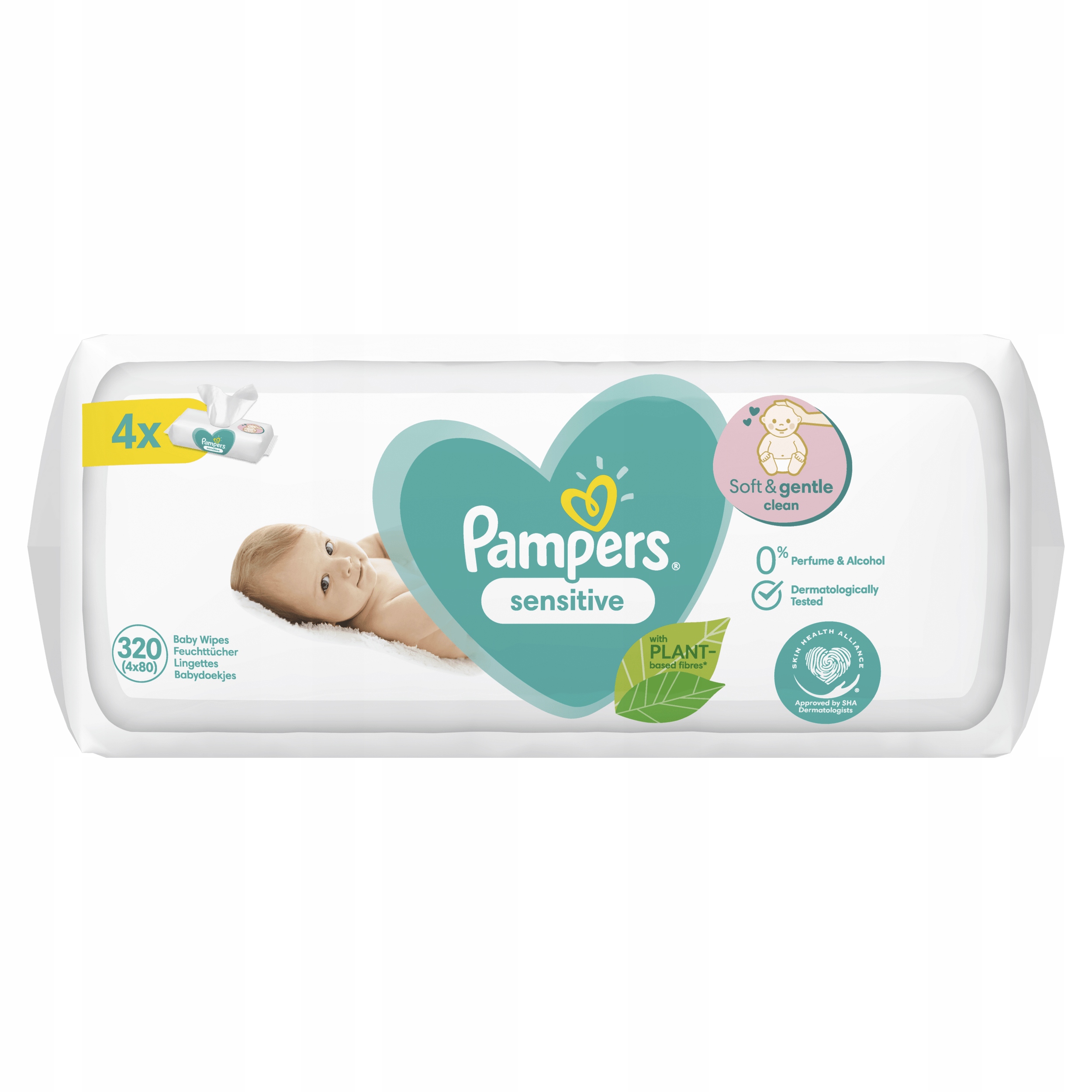 Chusteczki nawilżane Pampers Sensitive 4 x 80 szt. Linia Sensitive
