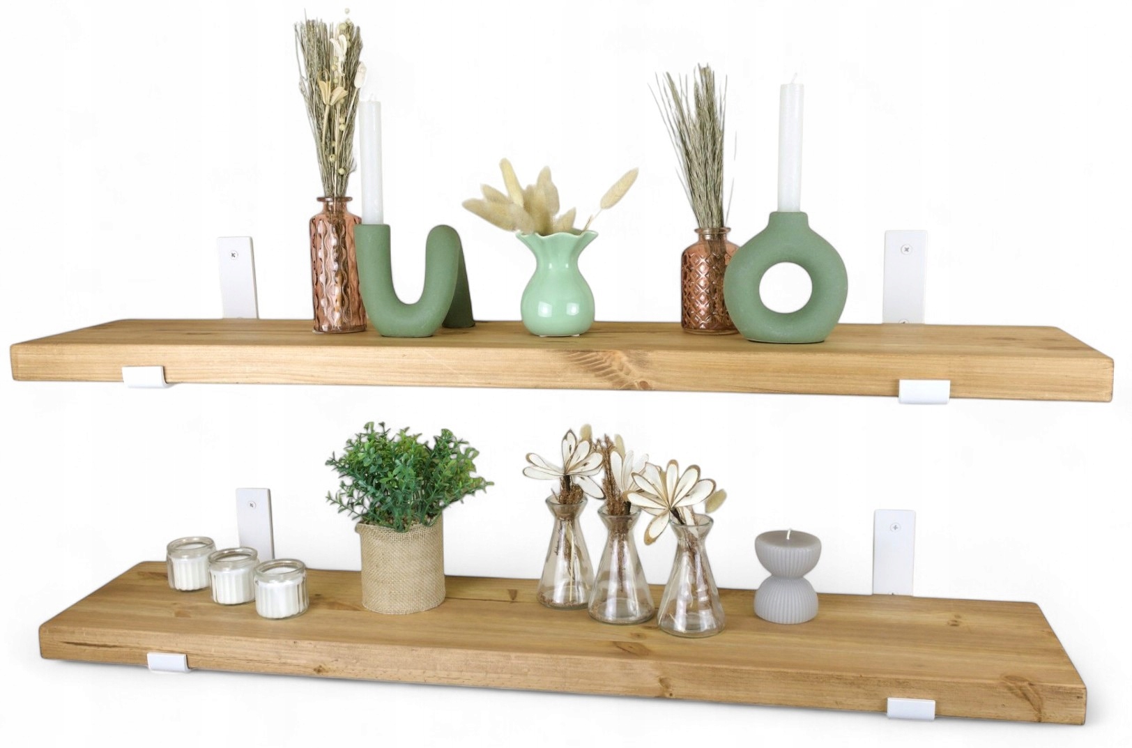 Drevená nástenná polica s bielymi držiakmi Škandinávska 90 cm x 20 cm