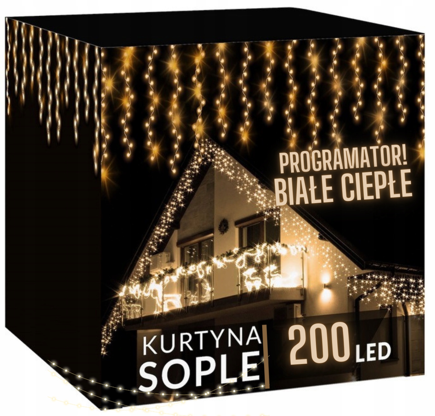 Závěs 200 Led 9,5 m Sople Led Světelná Girlanda Bílá Teplá Programátor