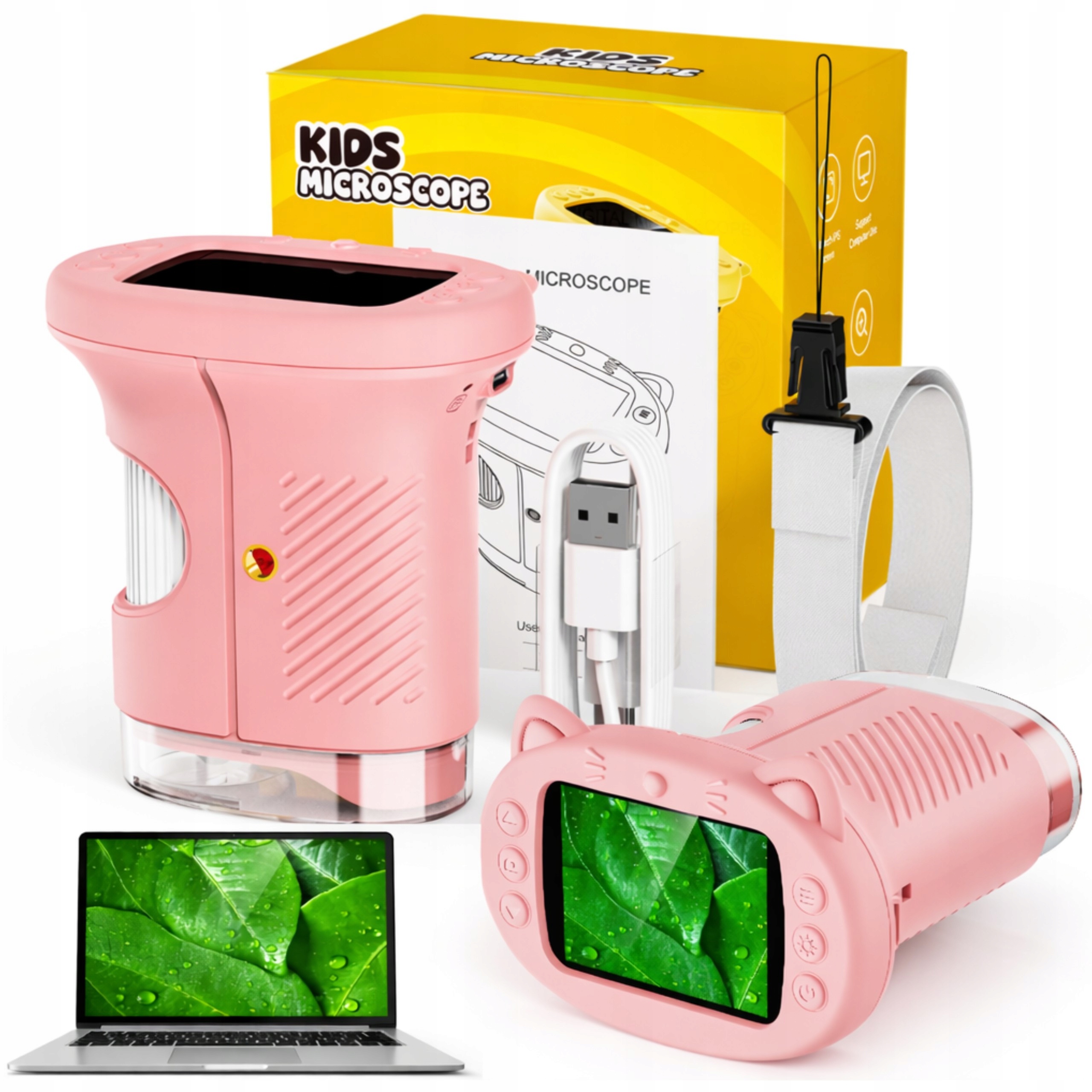 Przenośny Mikroskop Cyfrowy Kieszonkowy Ekran Hd 2,4" Cale Ips 8 Led 1000X