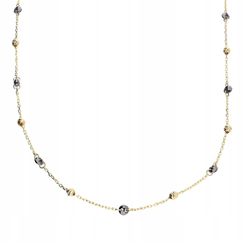 Elegantní zlatý náhrdelník 585 s gravírovanými kuličkami a černými zirkony 14kt