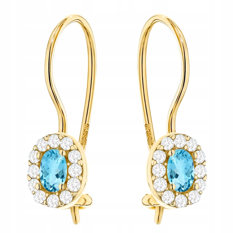 Zlaté Náušnice pr. 585 14k Oválné modré markýzy se zirkony na Biglu