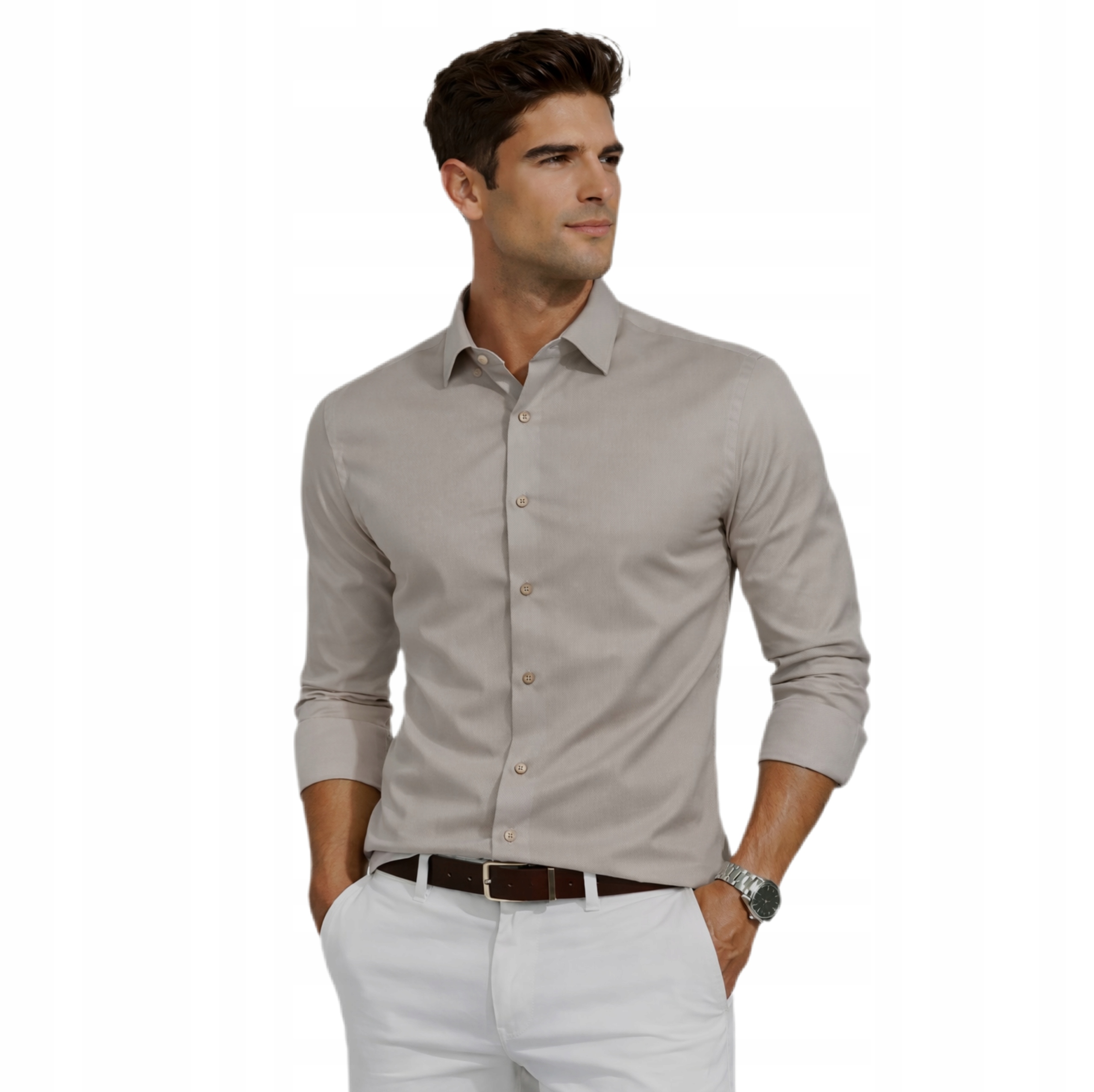 Pánská hladká košile Mocca Lavier – elegantní, Slim Fit, bavlněná vel.