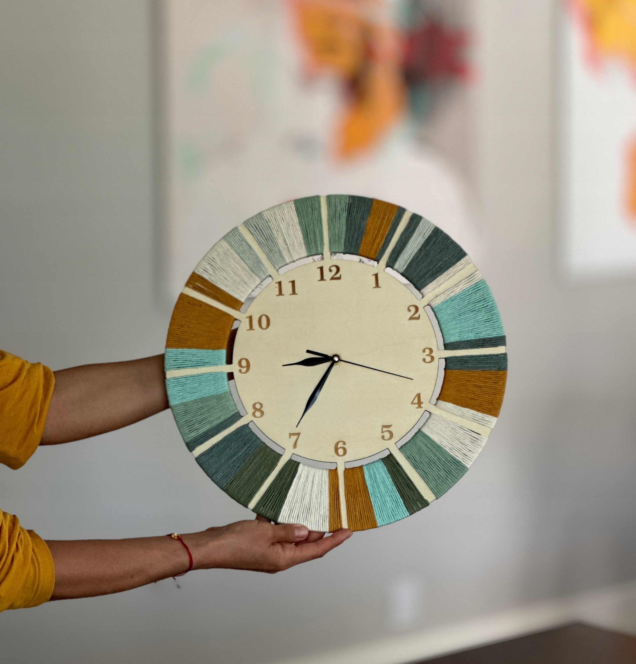 Jedinečný ručne pletený hodinový strojček 40 cm, makramé