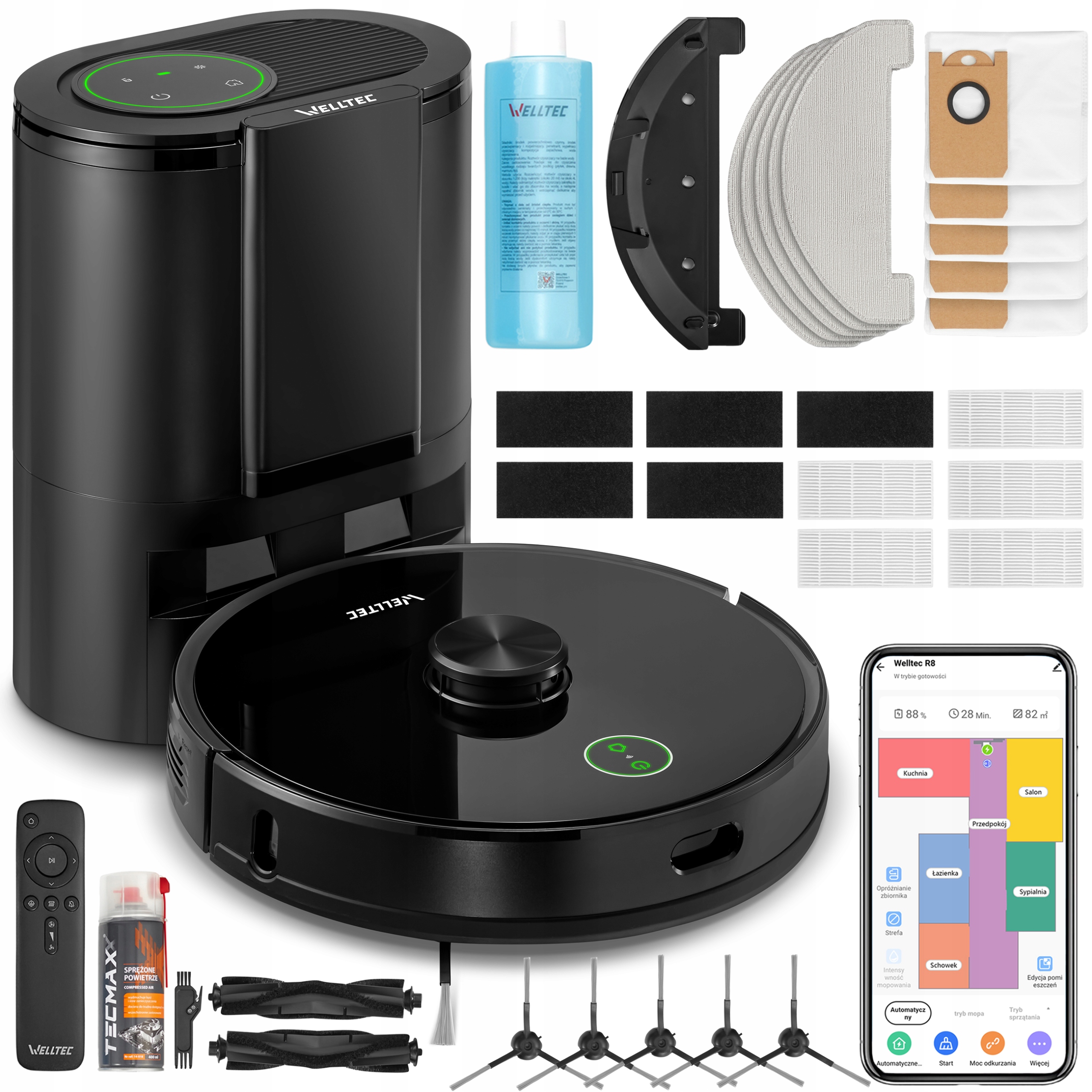 Robot Sprzątający Mopujący Welltec R8 Pro Stacja Odsysająca Akcesoria
