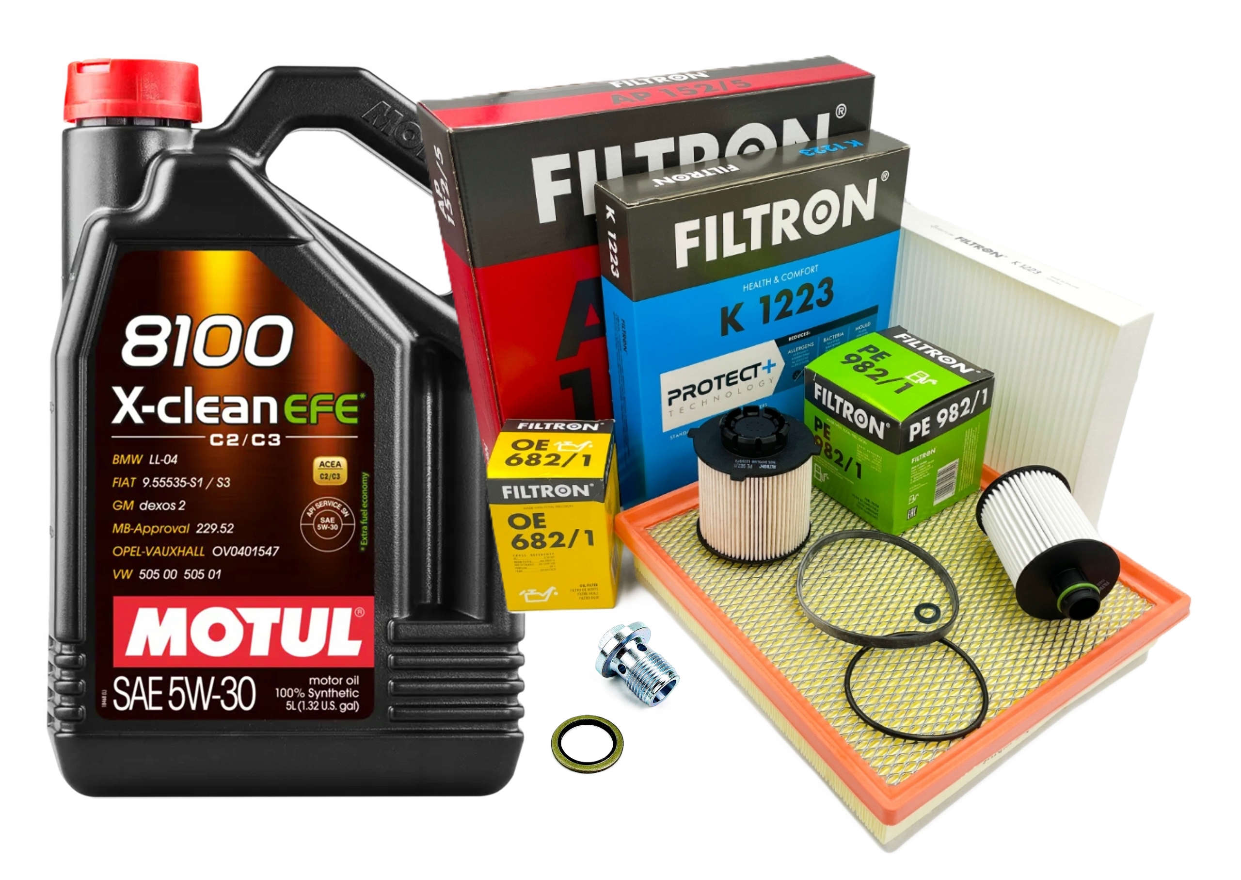 Sada 4 filtrů Filtron Opel Insignia A 2.0 Cdti olej Motul Efe 5W30 5L