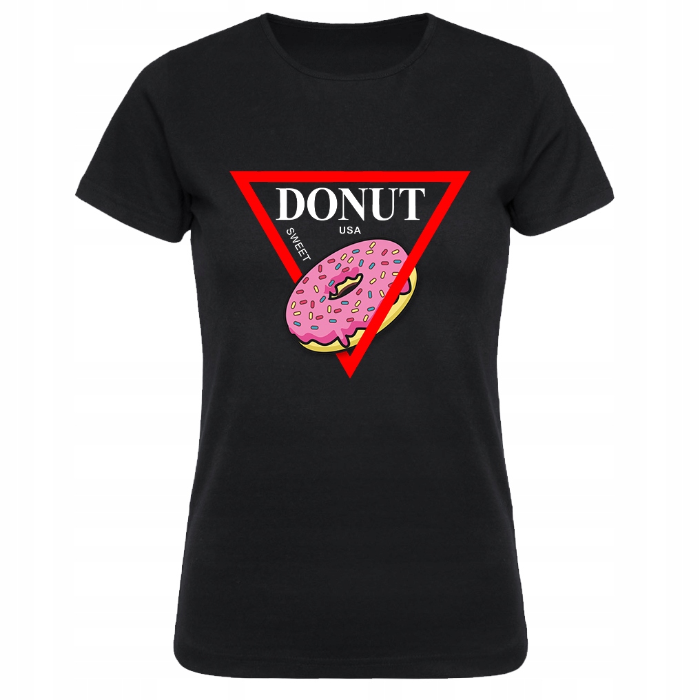 

Damska czarna koszulka Jedzenie Donut r.M