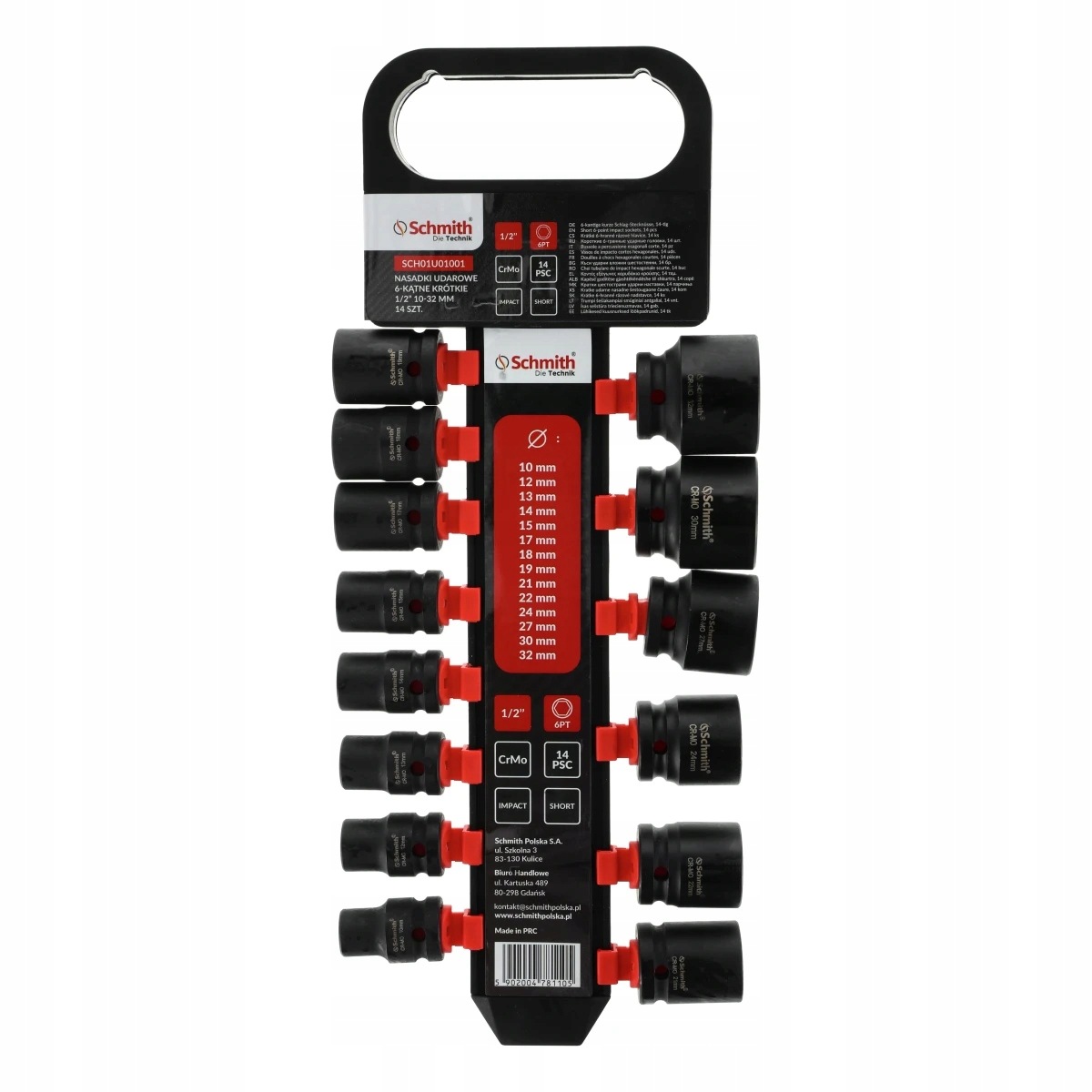 Nárazové nástavce šestihranné sada 1/2" 10-32 mm 14 ks Schmith