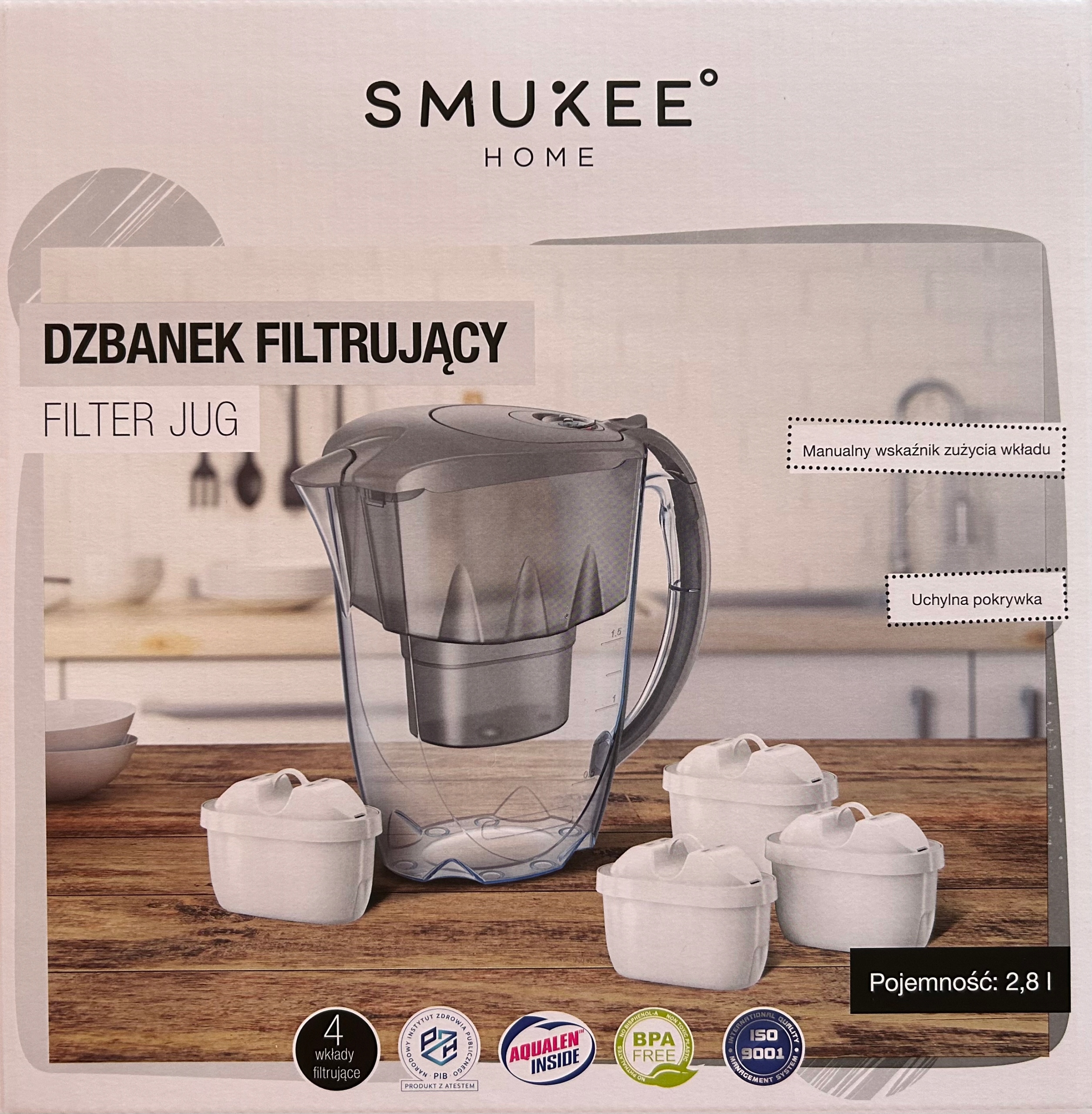 Dzbanek Filtrujący Szary Aquaphor Smukee Oraz 4 Wkłady Aquaphor Smukee