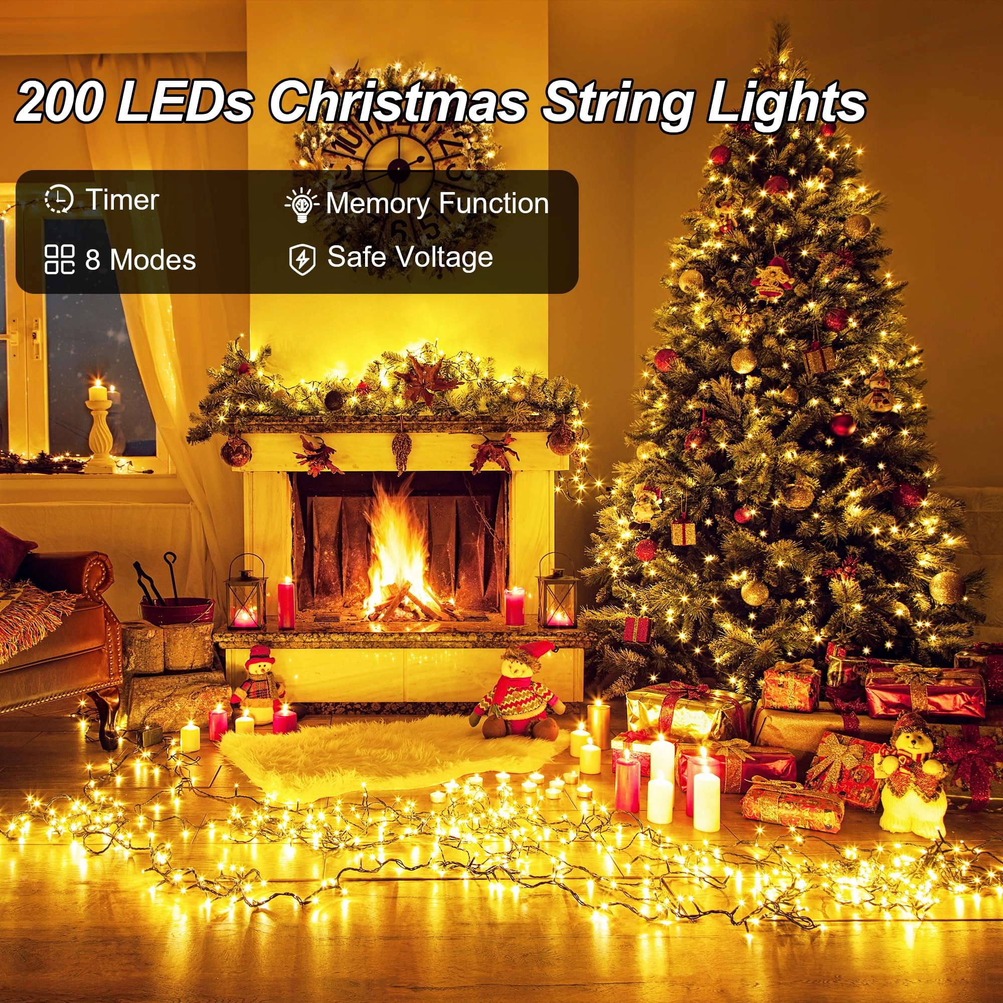 TACOBEY LAMPKI ŚWIĄTECZNE WODOODPORNA GIRLANDA 8 TRYBÓW 20M 200 LED — miniatura 5