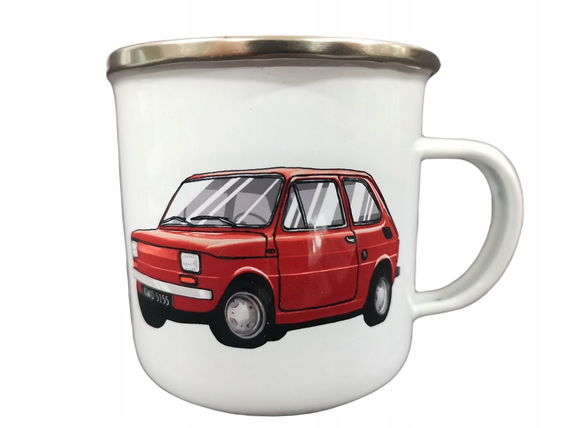

Fiat 126p maluch czerwony kubek emaliowany Prl
