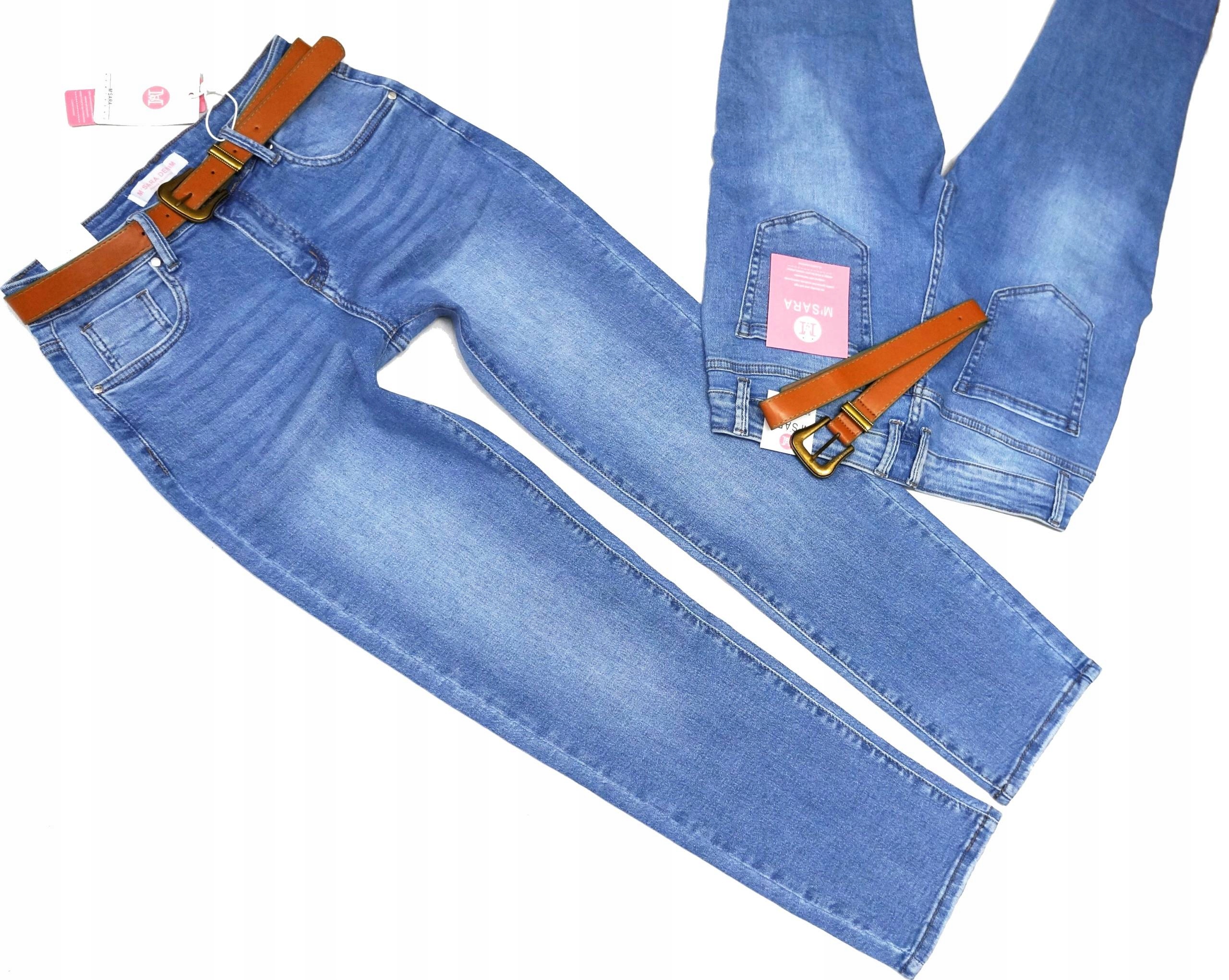 M.sara Klasyczne Spodnie Wyszczuplające Jeansy Proste Nogawki Długie