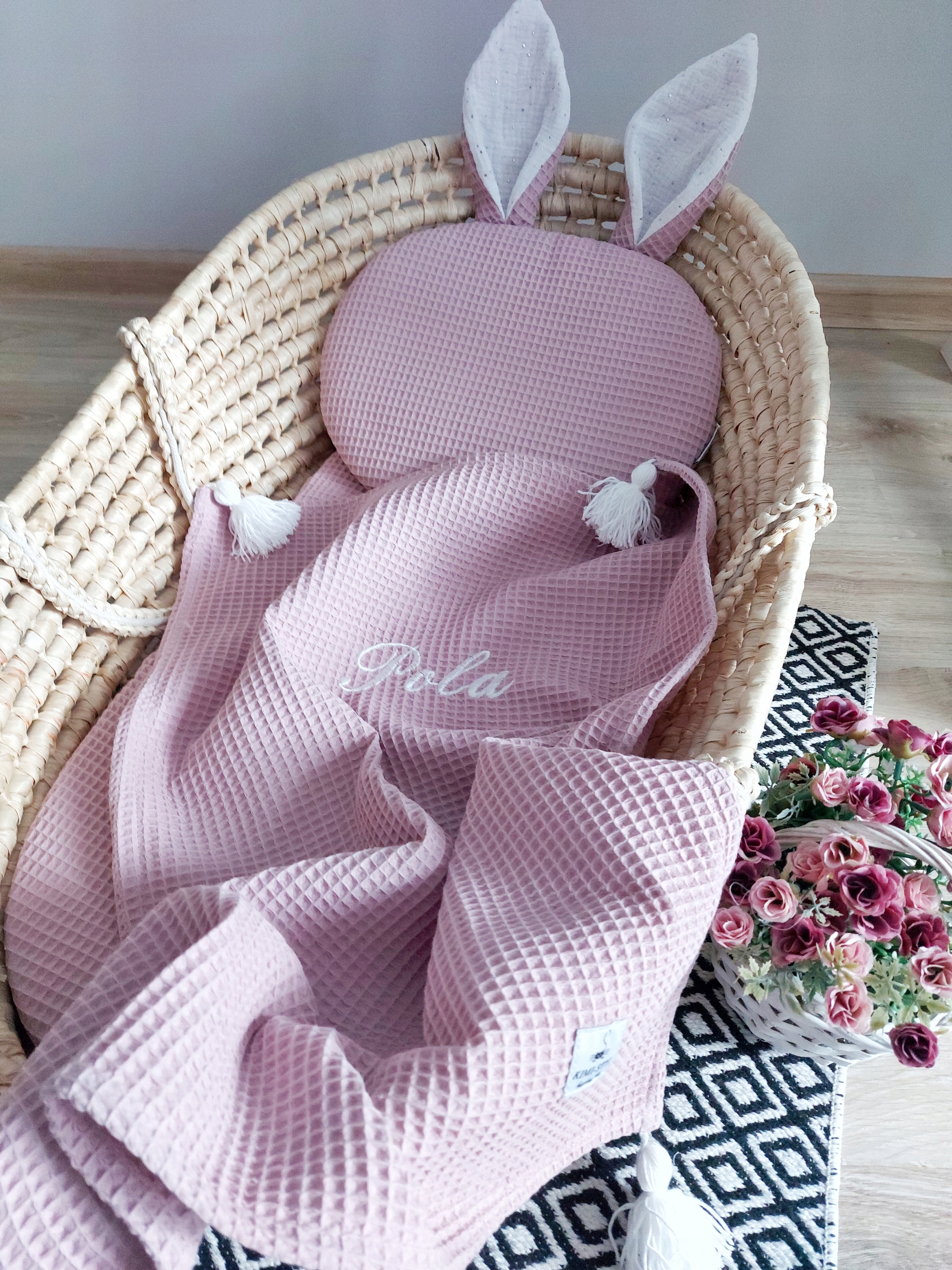 Zestaw wafelkowy otulacz+poduszka KRÓLIK + imię Kod producenta 01