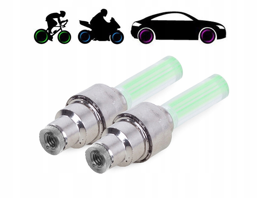 ŚWIECĄCY WENTYL LED ZIELONY DO ROWERU MOTORU 2 SZT 14071_Z Marka Motocykl24
