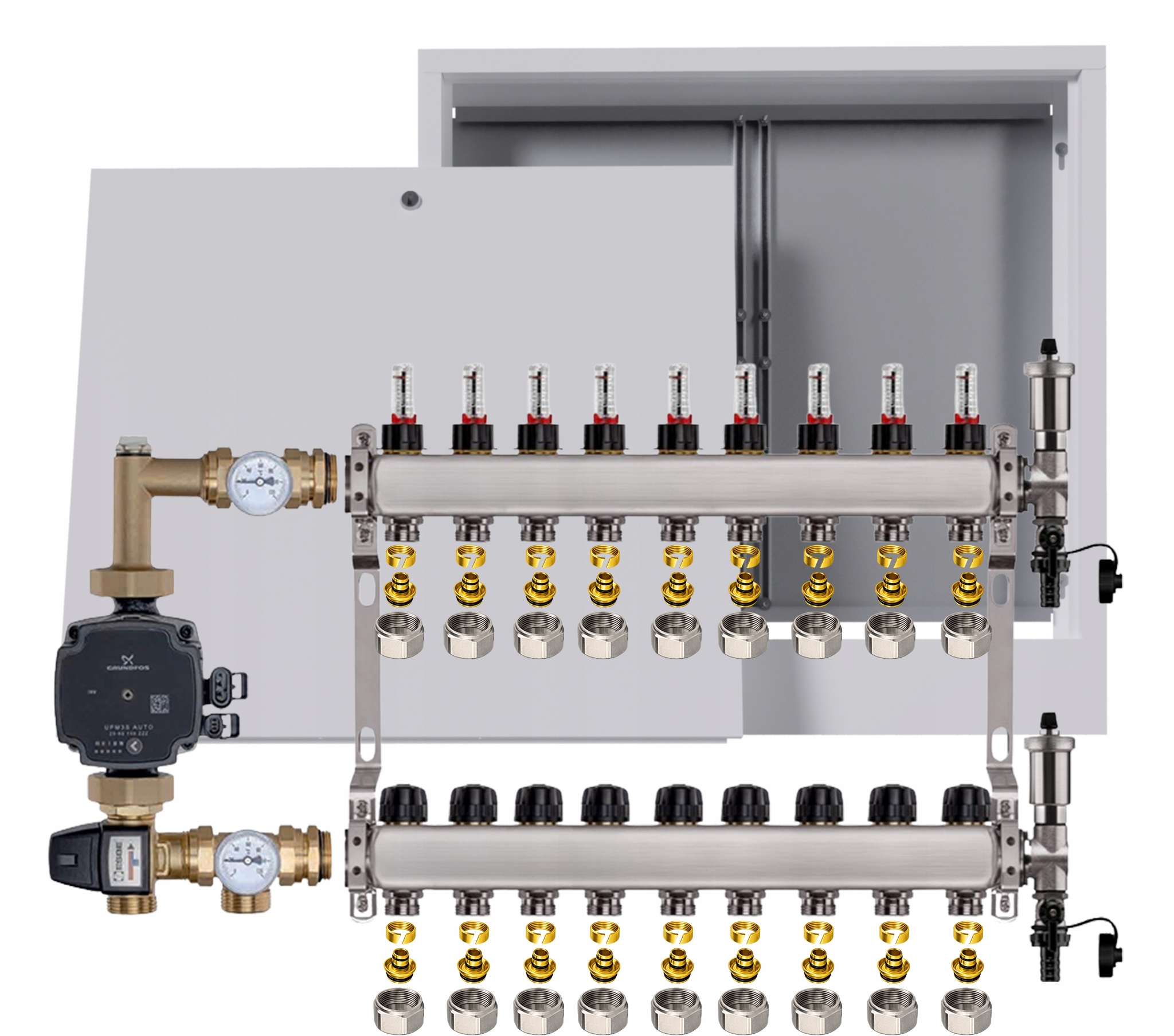 Nerezový rozdělovač pro podlahovku 9 boxů Pompa Grundfos Pex