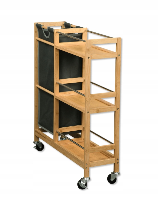 Bambusová polica do výklenku, s polyesterovým košom, 20 x 78 x 68 cm