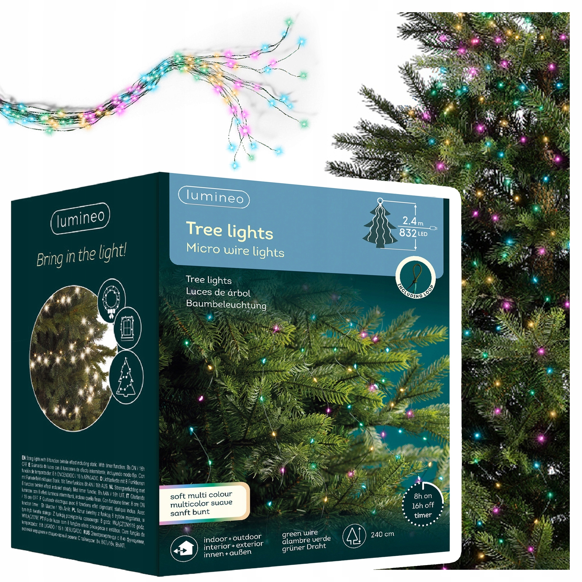 Vánoční Osvětlení Na Stromeček Teplá bílá Venkovní světla 832 microLED 16 x 2.4 m