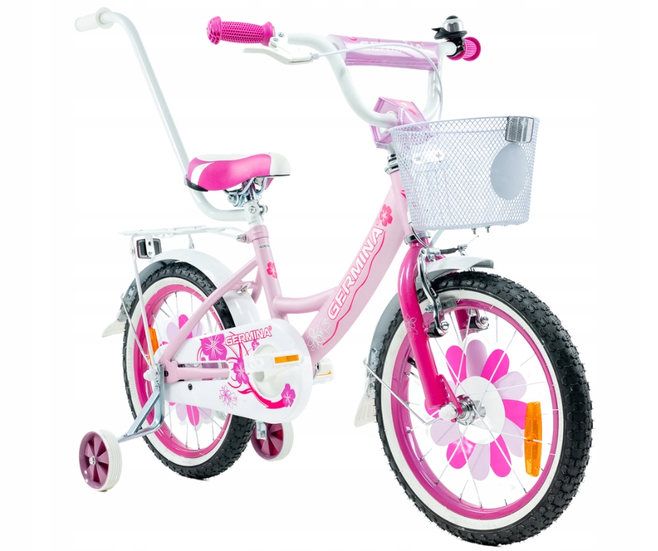 Rowerek dziecięcy rower dla dziewczynki 16 cali różowy z koszykiem kółkami