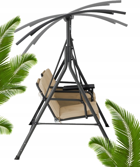 HUŚTAWKA OGRODOWA DWUOSOBOWA Z PODSTAWKĄ NA KUBKI REGULOWANY DASZEK BEŻOWA EAN (GTIN) 5900779826779