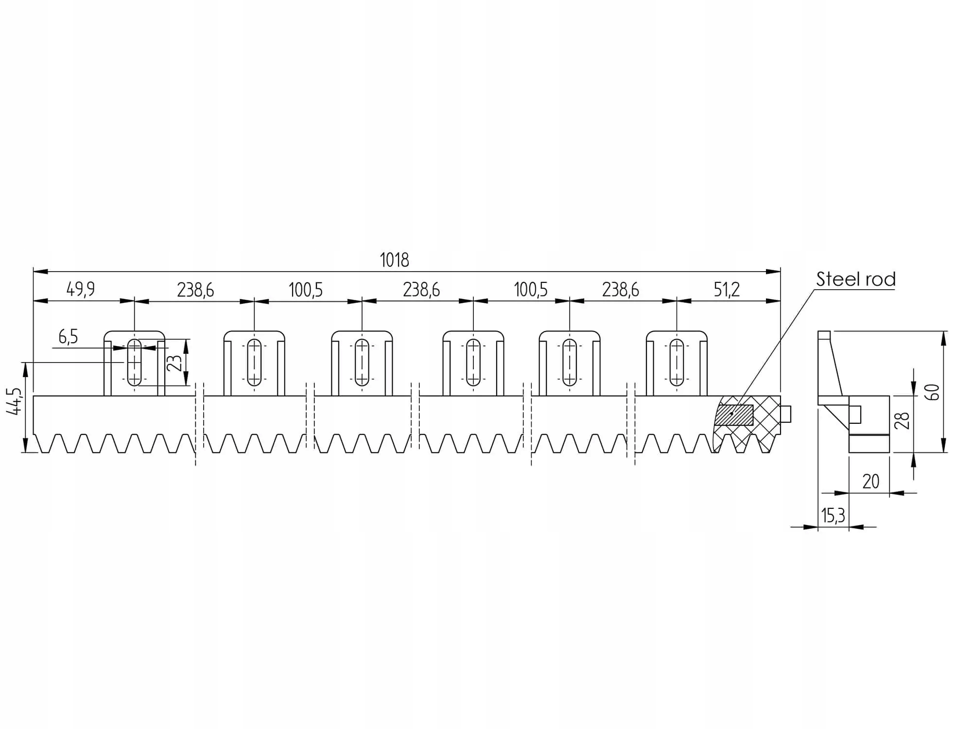 Somfy Elixo 500 Zębatka 1m mocowanie górne 9011090 Kod producenta 9011090