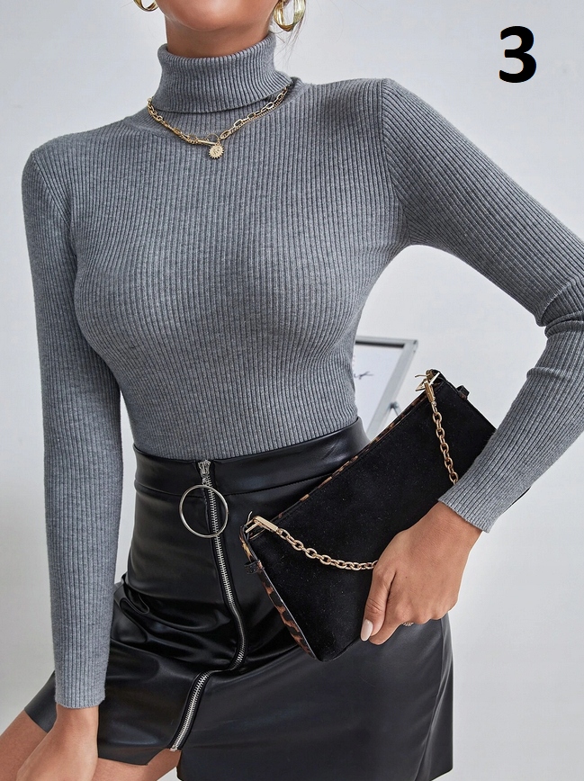 CIEPŁY GOLF PRĄŻKOWANY SWETER DUŻO KOLORÓW L Kolekcja Całoroczna