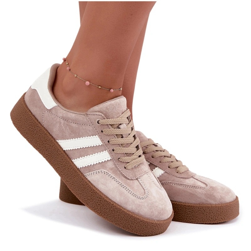 Dámské Tenisky Z Semišové Kůže Platforma Comfort Shoes Béžová 41
