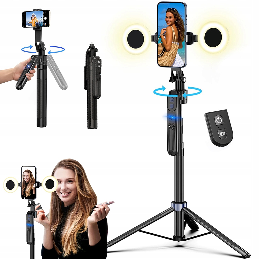 Selfie Tyč 32-180 CM S 360STUPŇOVÝM Sledováním Obličeje, Led Podsvícení