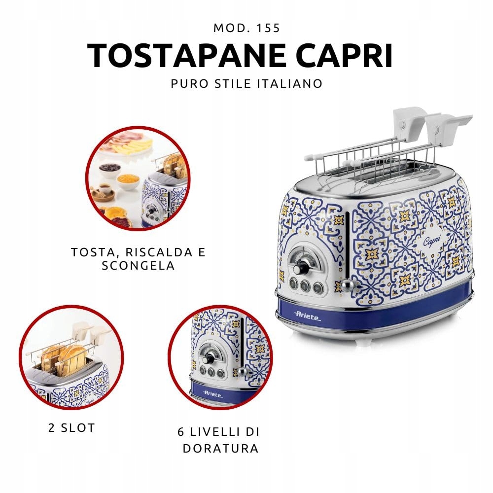 ARIETE Toster Elektryczny 155 Capri Retro Design Regulacja Temperatury — miniatura 2