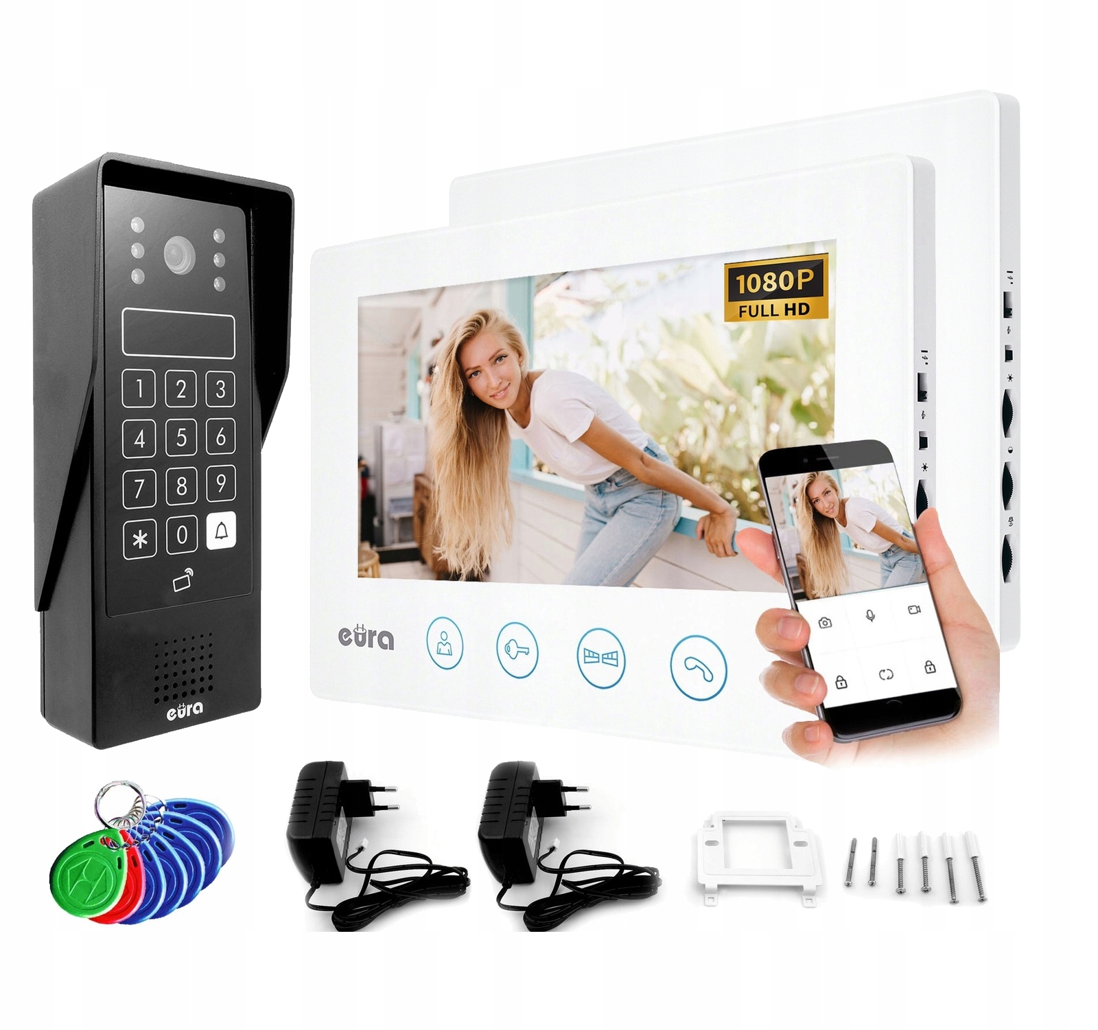 Wideodomofon Wideofon WiFi Telefon Dwa Monitor Kod