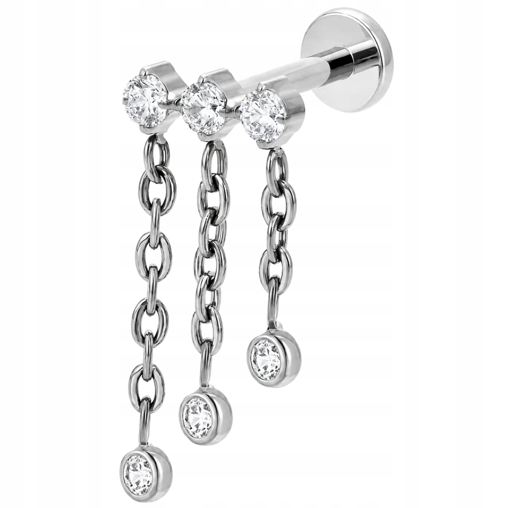 Titanový Náušnice Labret Závěsné Zirkony Helix Tragus 1.2x8 Titan Stříbrný