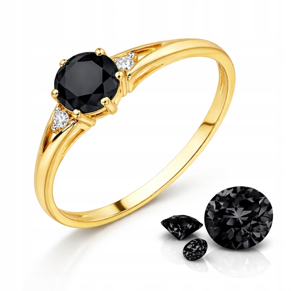 Złoty Pierścionek Zaręczynowy 333 Z Czarnym Oczkiem Kamień Cyrkonia R.22