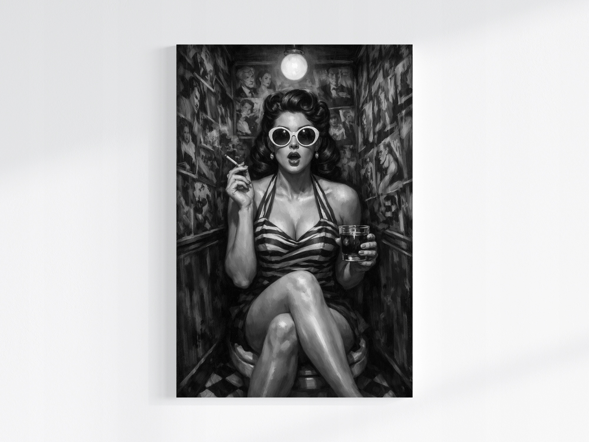 Obraz Na Plátně Canvas Žena Wc Toaleta Papieros Drink Humor B&w 80x120