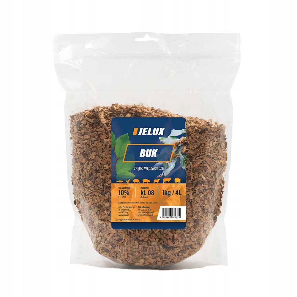 Zrębki wędzarnicze bukowe klasa 08 1kg JELUX Stan opakowania oryginalne