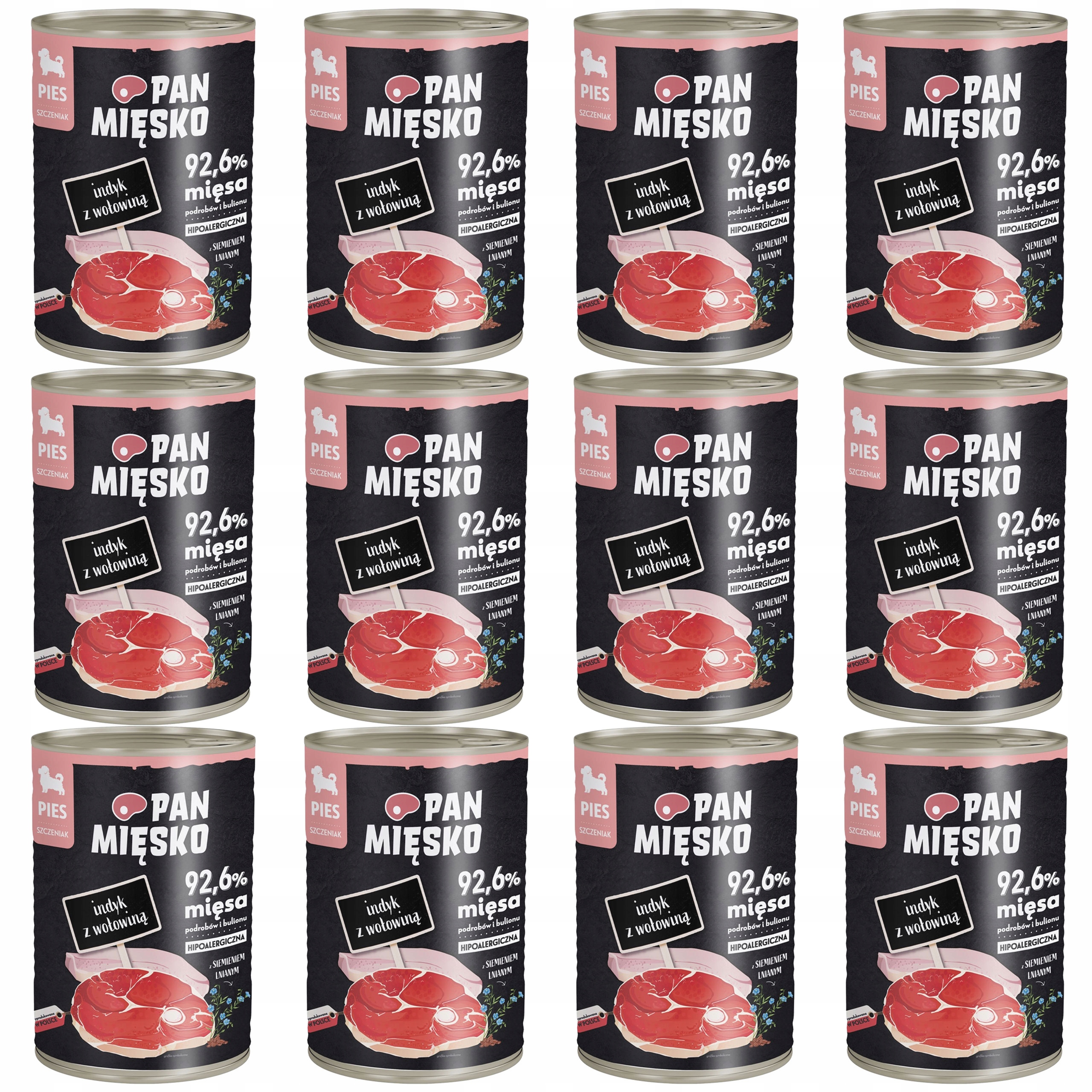 Levně Pan Mięsko Mokré Krmivo pro štěňata s krůtím a hovězím Krůta 12 x 400 g bez obilovin