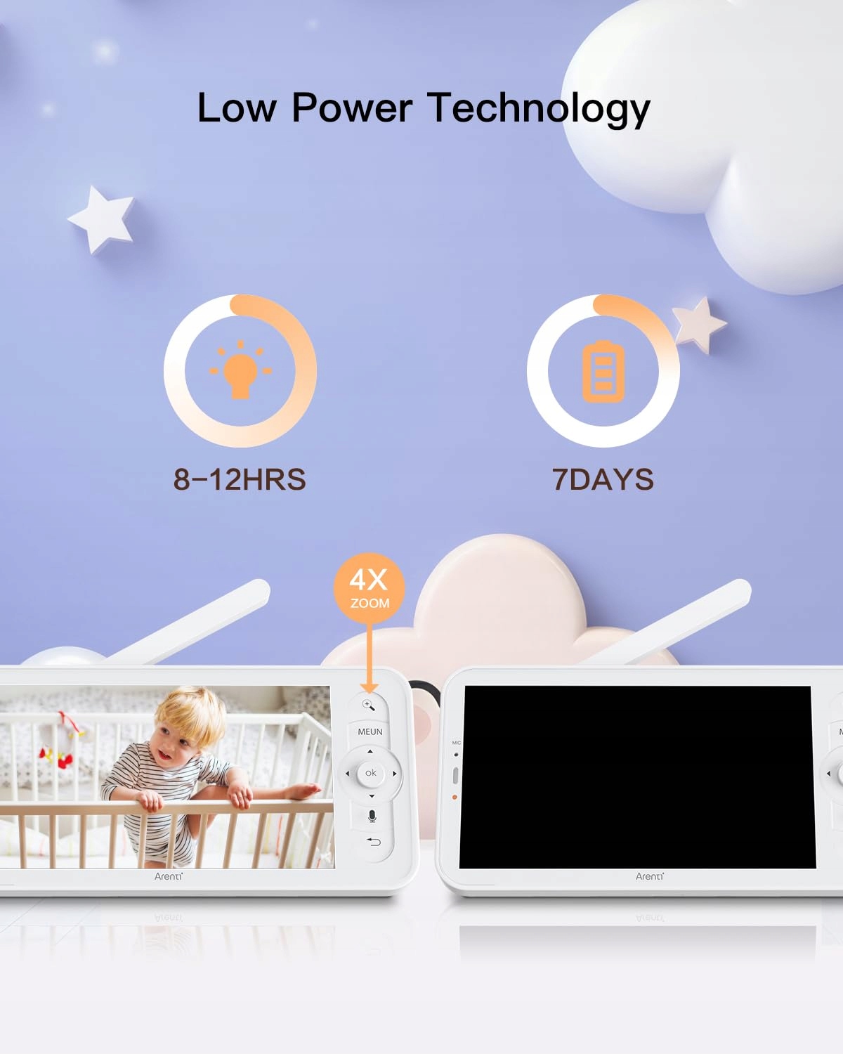 ARENTI Baby Monitor 2 Kamery 2K 5 Calowy WiFi PTZ 355 Stopni Alexa — miniatura 4