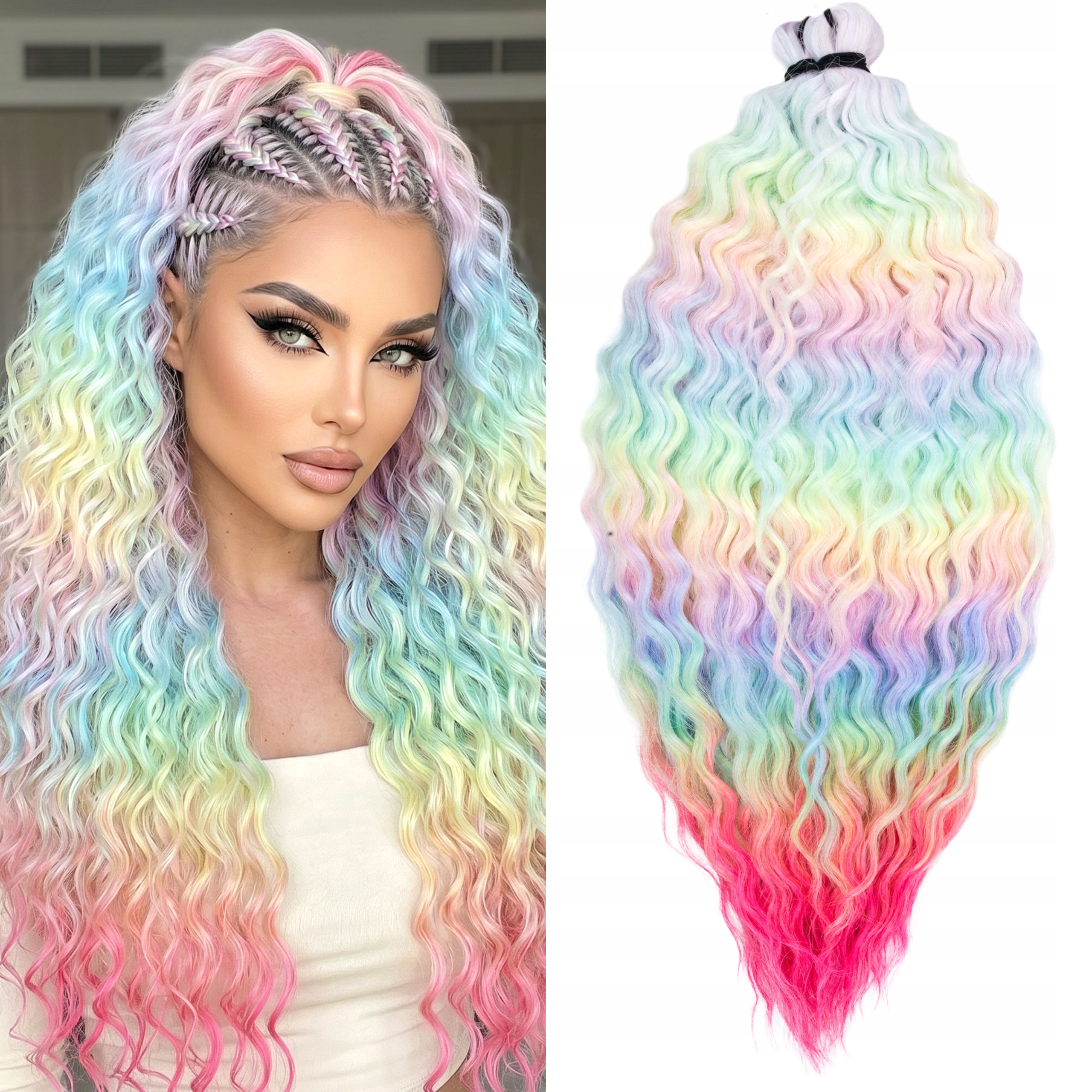 Umělé vlasy Afroloki Ariel Polar Color 55 cm 300 g duhové pastelové ombre