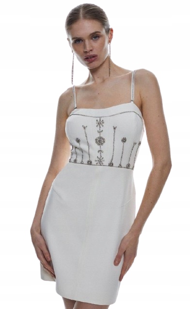 Karen Millen Šaty Bílá S Zirkony 44 Y1L