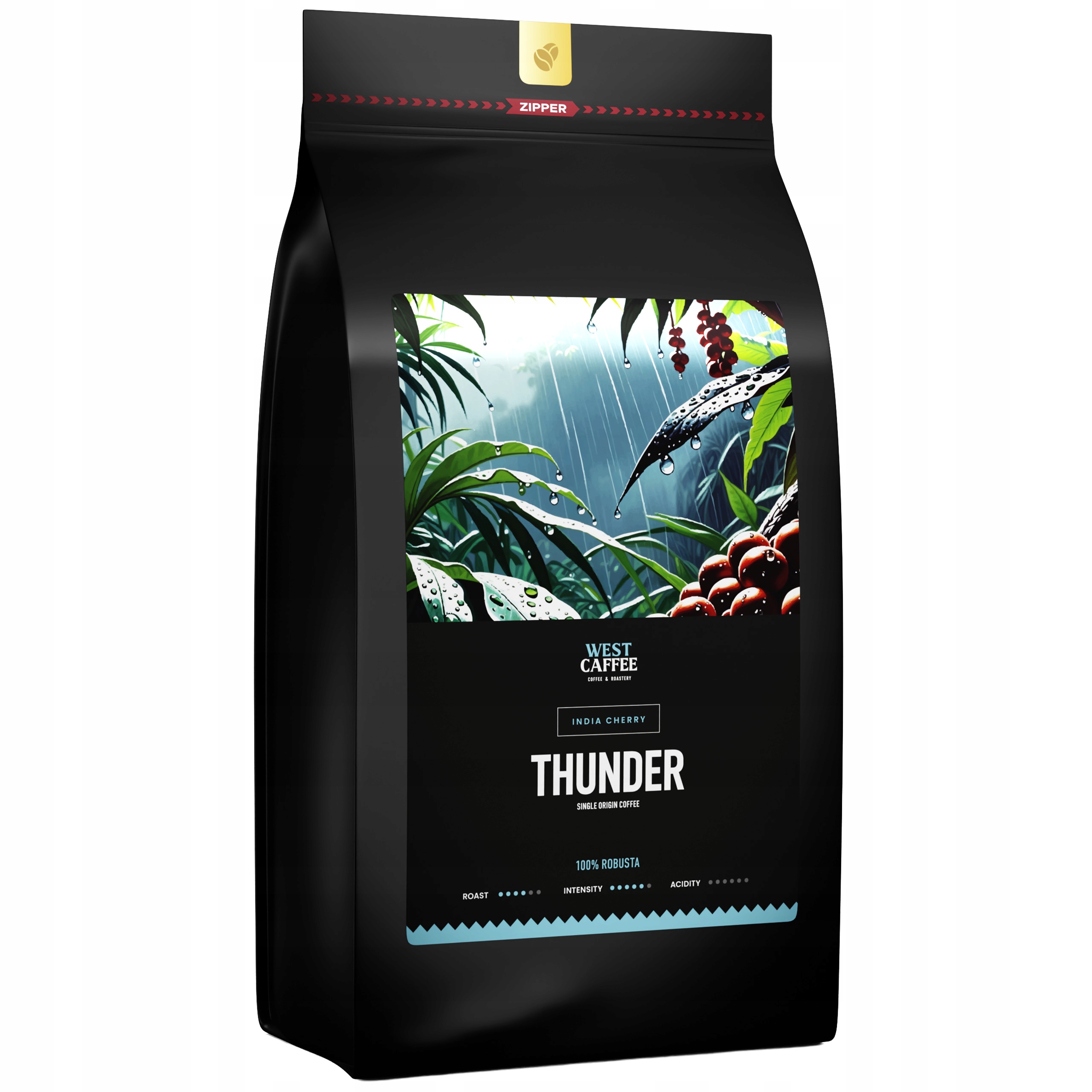 Levně Káva zrnková Thunder 1 kg 100% Robusta India Cherry do kávovaru