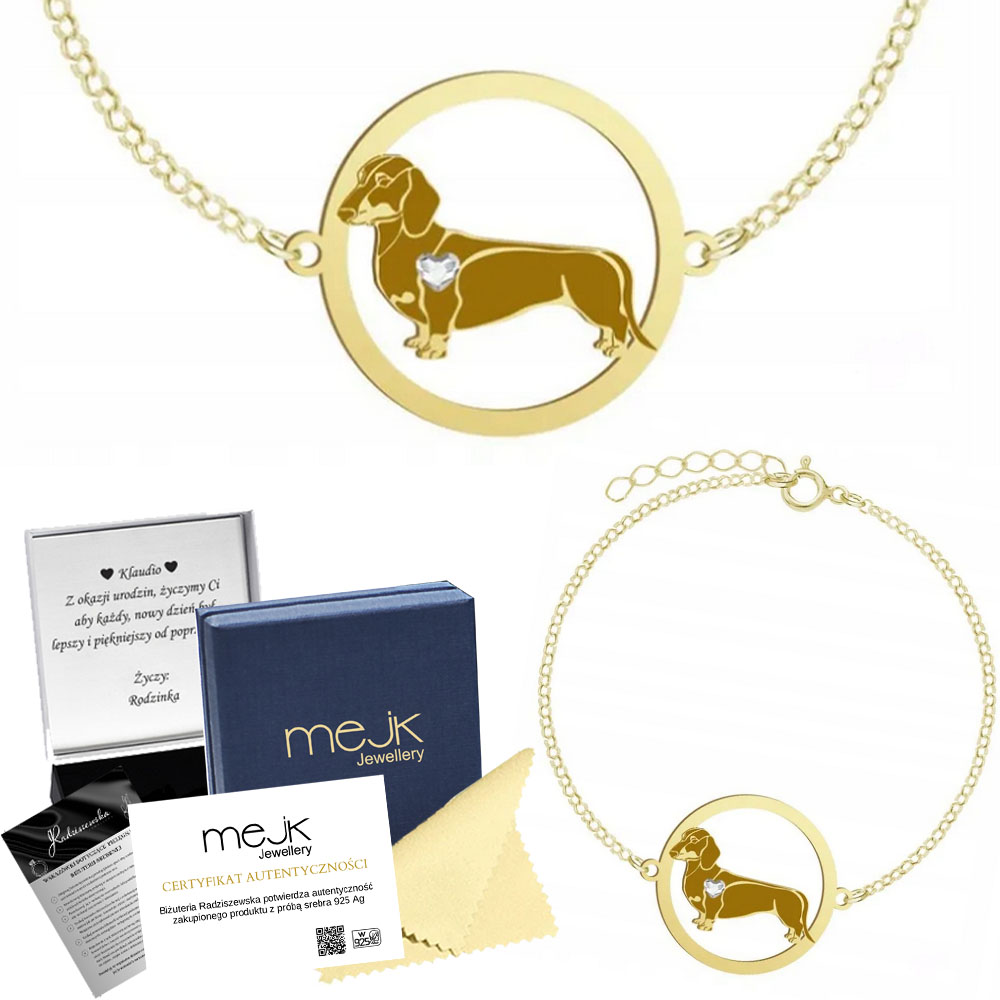 Zlatý náramek Jezevčík krátkosrstý 925 Dárek Žena Šperky Gravírování