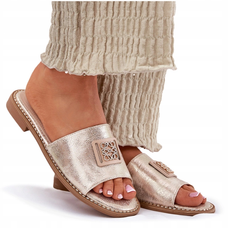 Nazouváky Dámské Eko Kůže Plochý Podpatek Ozdoba S.barski KV51-089 Zlaté 37