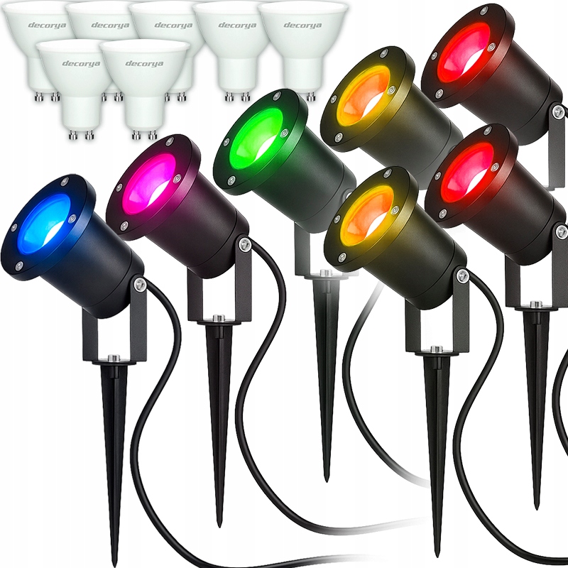 7x Lampa Led Rgb Zewnętrzna Wbijana Podświetlenie Drzew Krzewów Żarówka