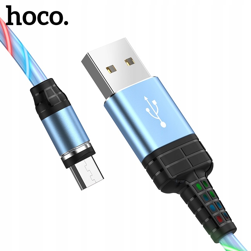hoco U90 Kabel magnetyczny LED micro USB 2A 1M Kolor czerwony